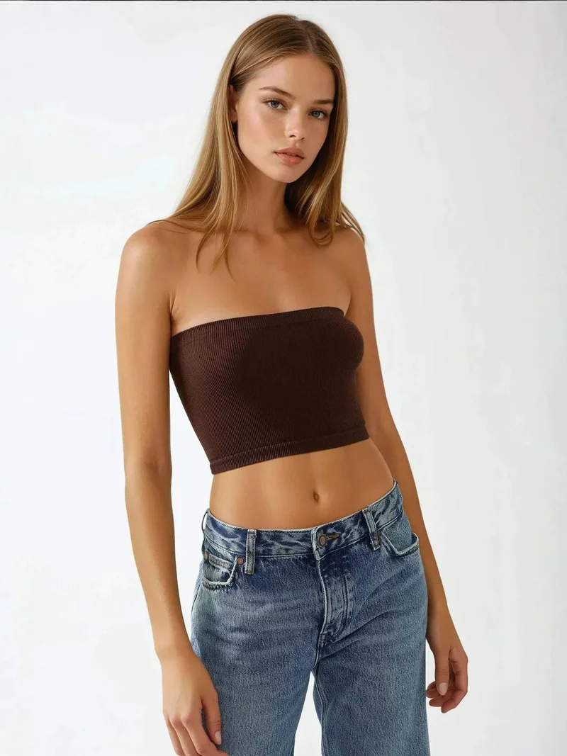 HICCUP Slim Fit Strapless Ribbed Crop Top